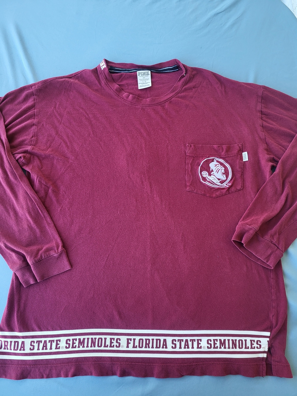 PINK Victoria's Secret Maroon Long-Sleeve Seminoles Pocket Tee